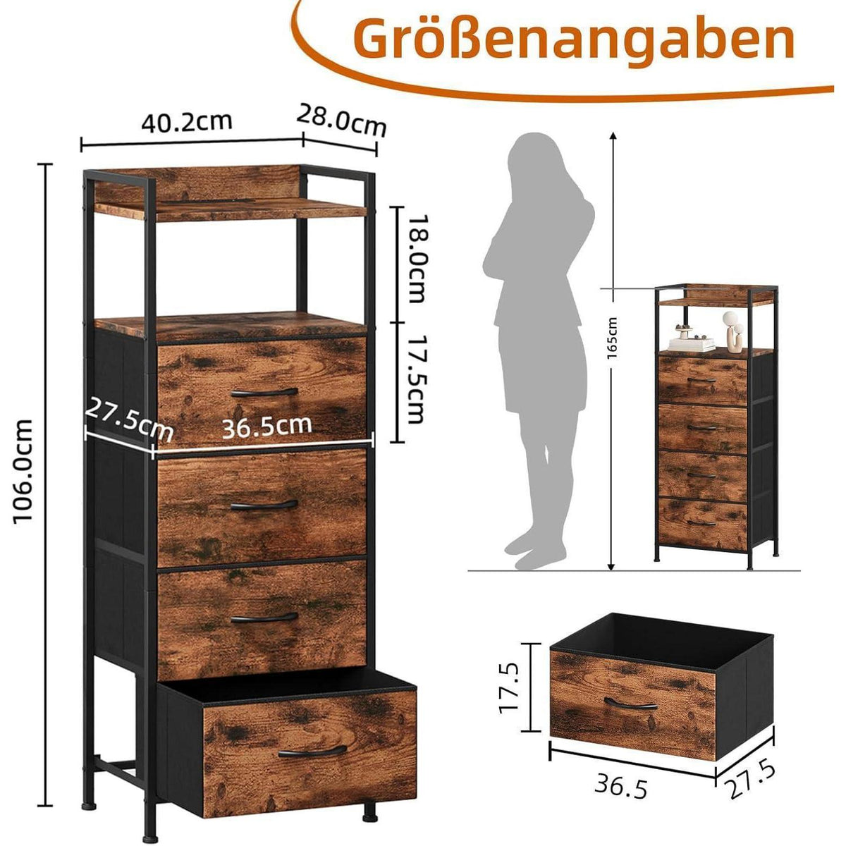 Somdot Kommode mit 4 Stoffschubladen – Schlafzimmer & Wohnzimmer