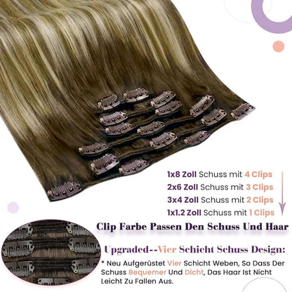 Clip in Echthaar Extensions Braun Ombre Balayage 50cm
