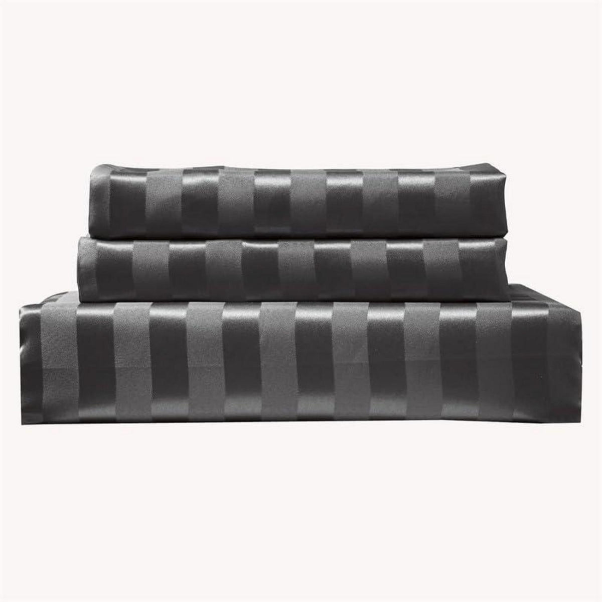 Satin Bettwäsche Set 135x200cm Grau Gestreift 4-teilig