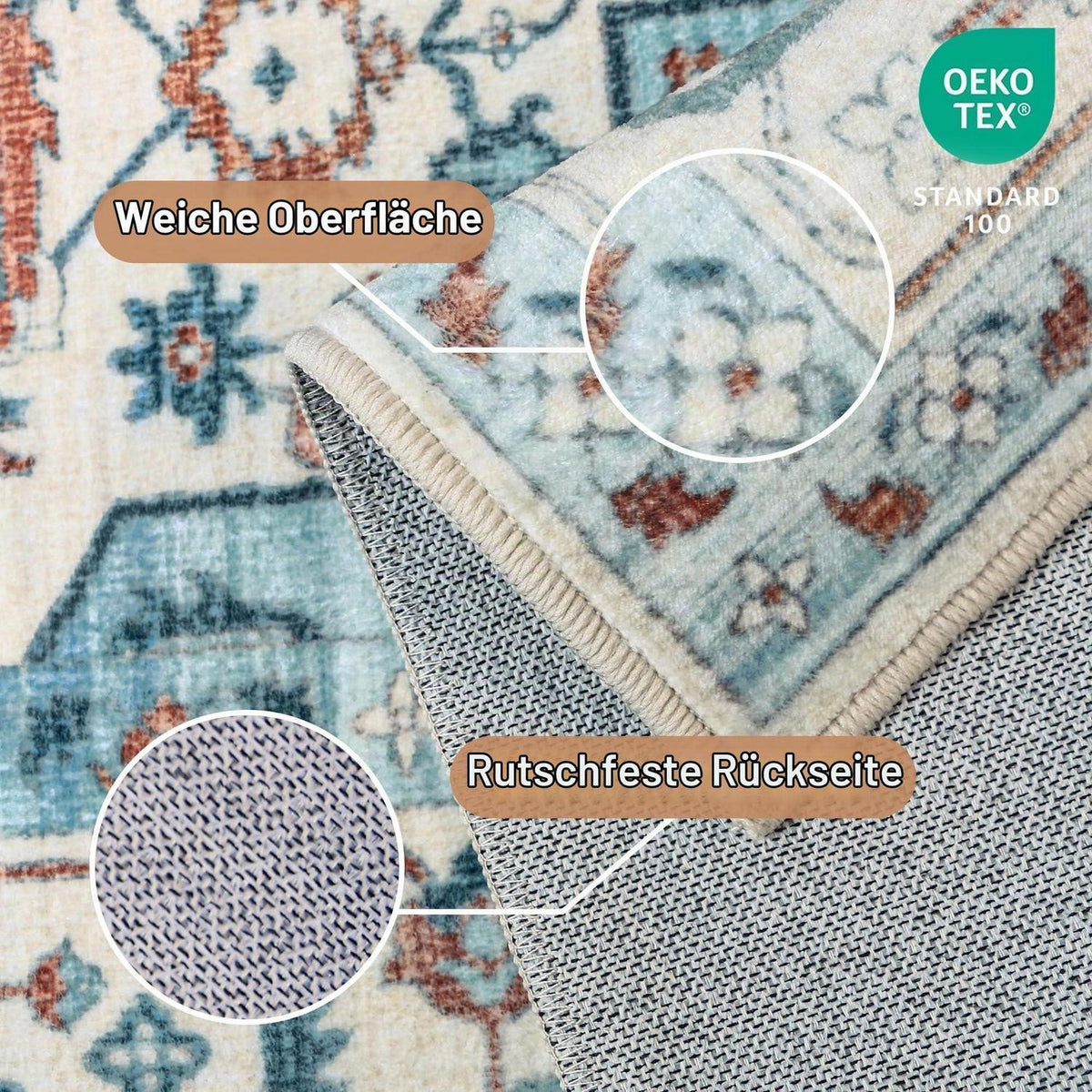 Vintage Teppich Waschbar 200x290cm Indigoblau