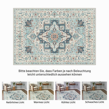 Vintage Teppich Waschbar 200x290cm Indigoblau