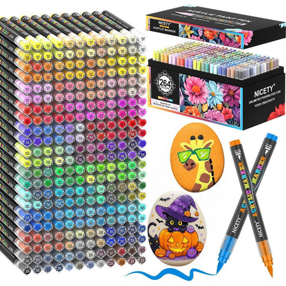 Acrylstifte Set 264 Farben – Pinselspitze für Steine, Holz & mehr