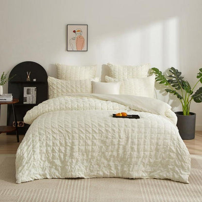 Seersucker Bettwäsche Set 135x200cm Beige Kariert – Atmungsaktiv & Weich