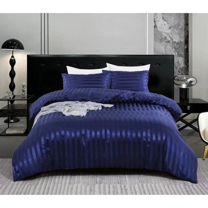Satin Bettwäsche Set 135x200cm, 4-teilig, Blau gestreift