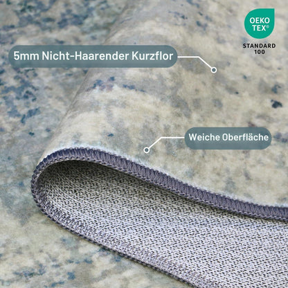 Moderner Wohnzimmerteppich blau, 200x290 cm, rutschfest & waschbar