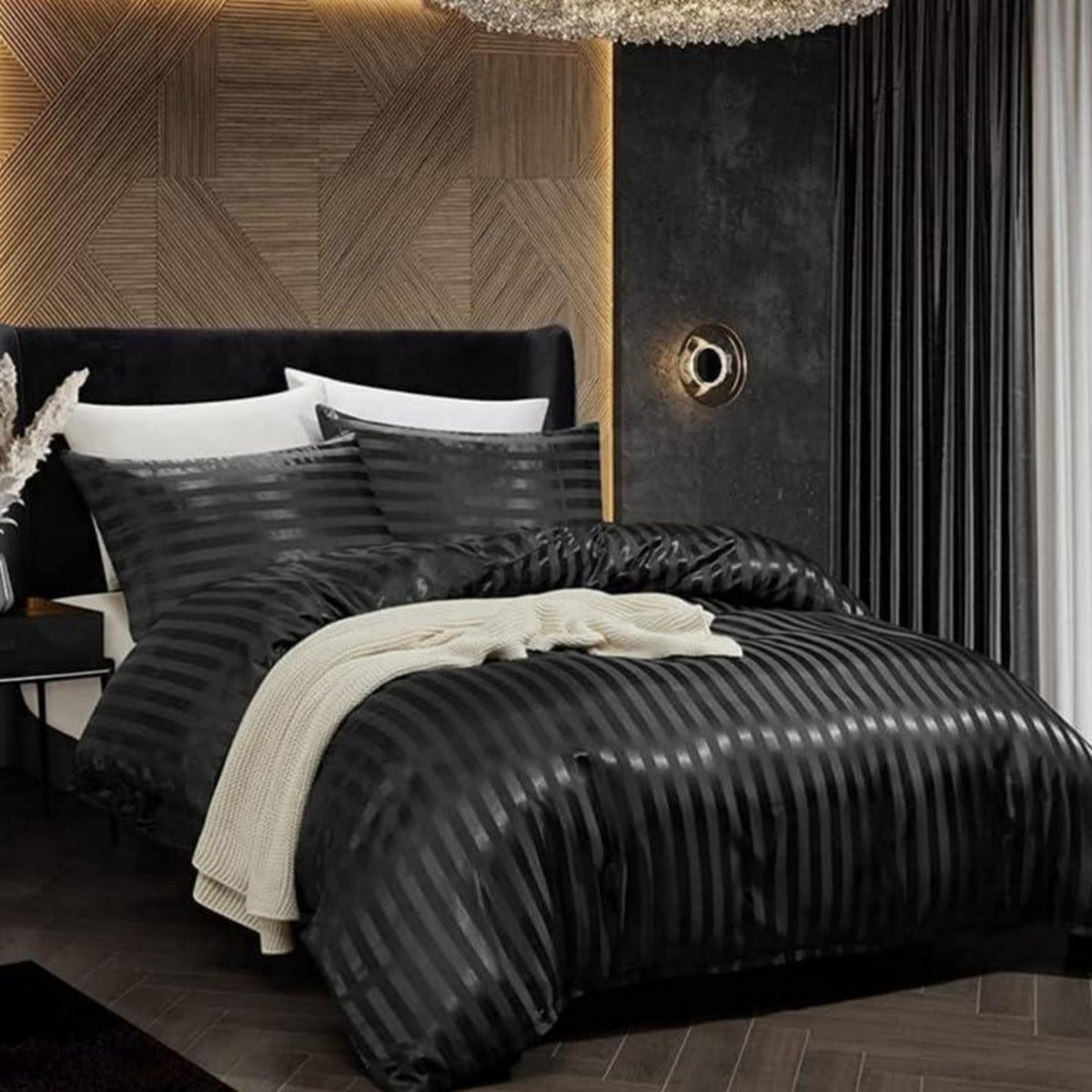 Satin Bettwäsche Set 135x200 cm Schwarz 2-teilig