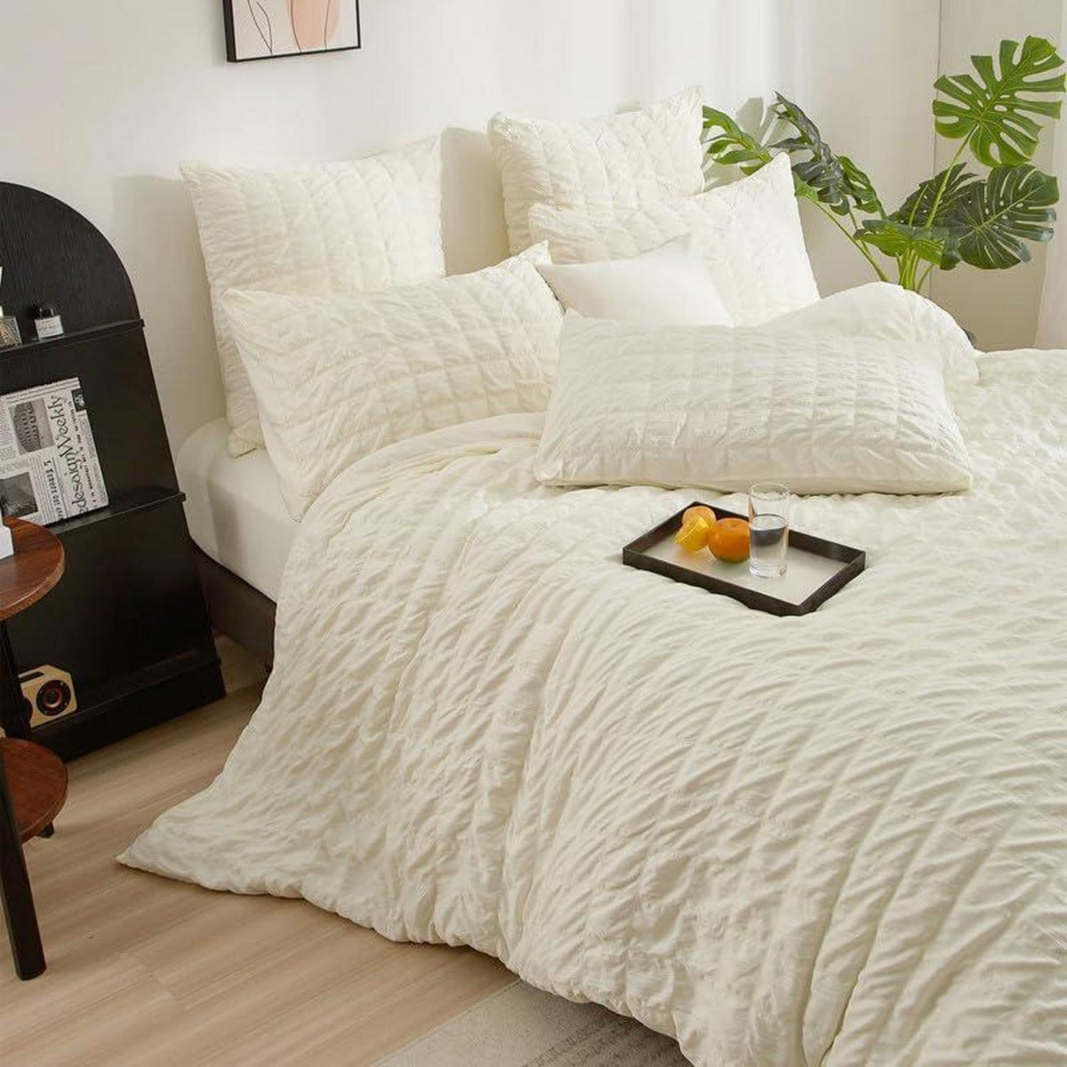 Seersucker Bettwäsche Set 200x220 Beige – Kariert & Sommerlich