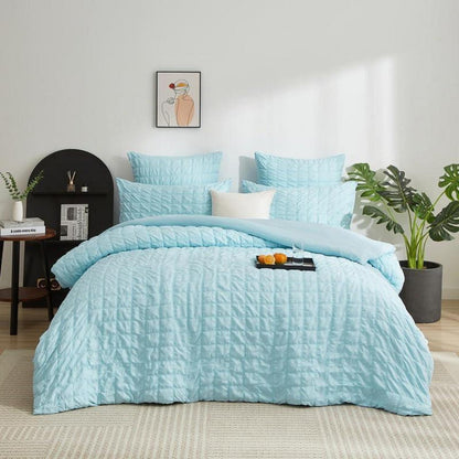Seersucker Bettwäsche Set 135x200cm Blau – Atmungsaktiv & Weich