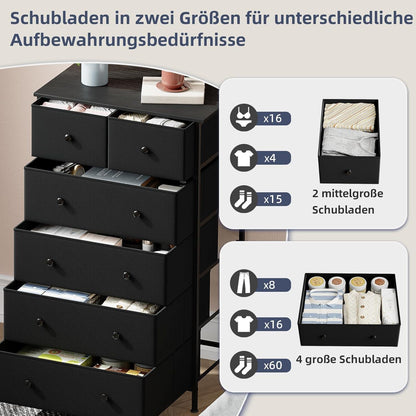 Kommode mit 6 Schubladen – Stoffkommode Schwarz