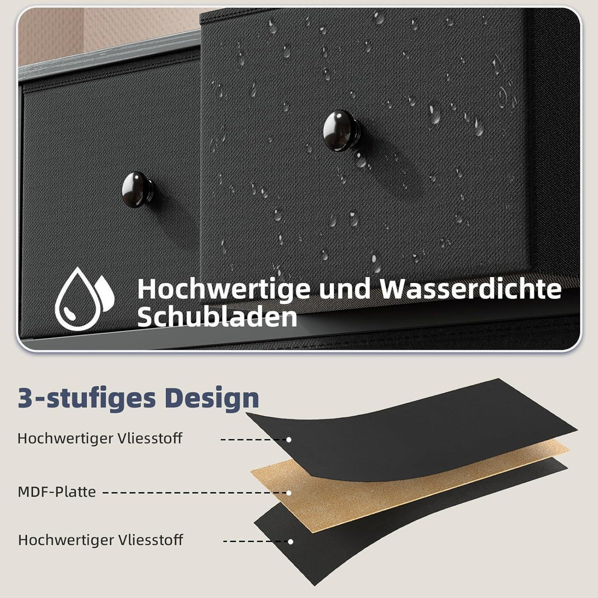 Kommode mit 6 Schubladen – Stoffkommode Schwarz