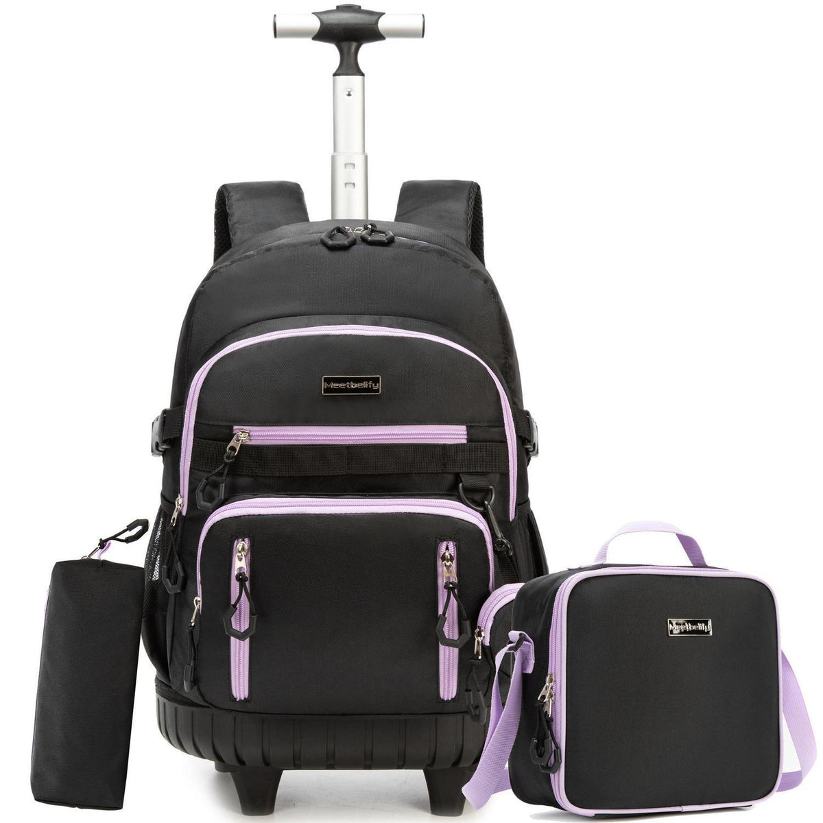Schultrolley Rucksack Mädchen Lila & Schwarz mit Rollen