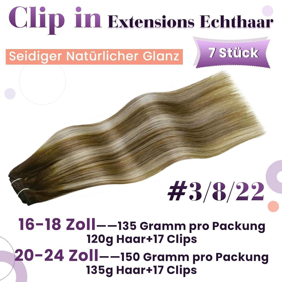 Echthaar Haarverlängerung Braun Balayage 60cm