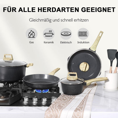 22-teiliges Antihaft Kochgeschirr Set aus Keramik – Grau