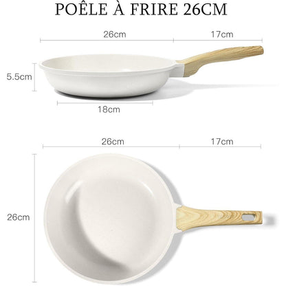 Keramik-Bratpfanne mit Deckel, 26 cm, Induktion, Ungiftig, Weiß