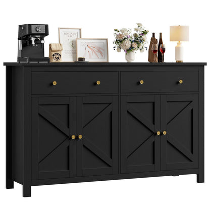 Schwarzes Sideboard 140cm – Küchenbuffet mit Schubladen & Ablagen