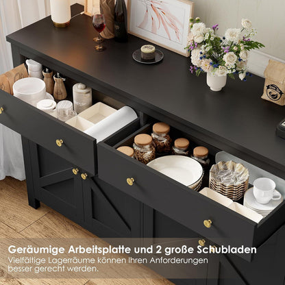Schwarzes Sideboard 140cm – Küchenbuffet mit Schubladen & Ablagen