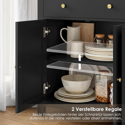 Schwarzes Sideboard 140cm – Küchenbuffet mit Schubladen & Ablagen