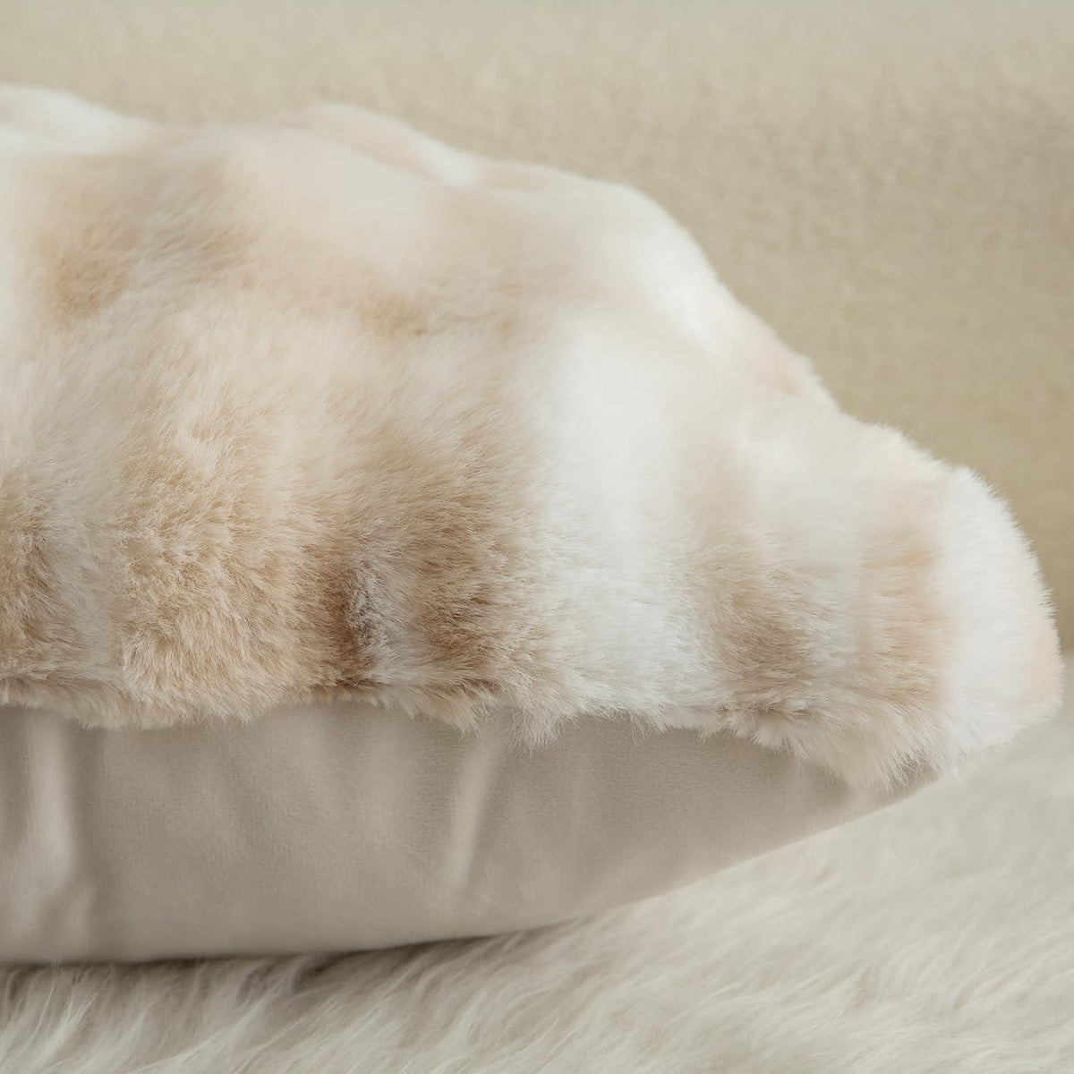 2x Luxus Kissenbezug Wolle 30x50cm - Weiß & Beige