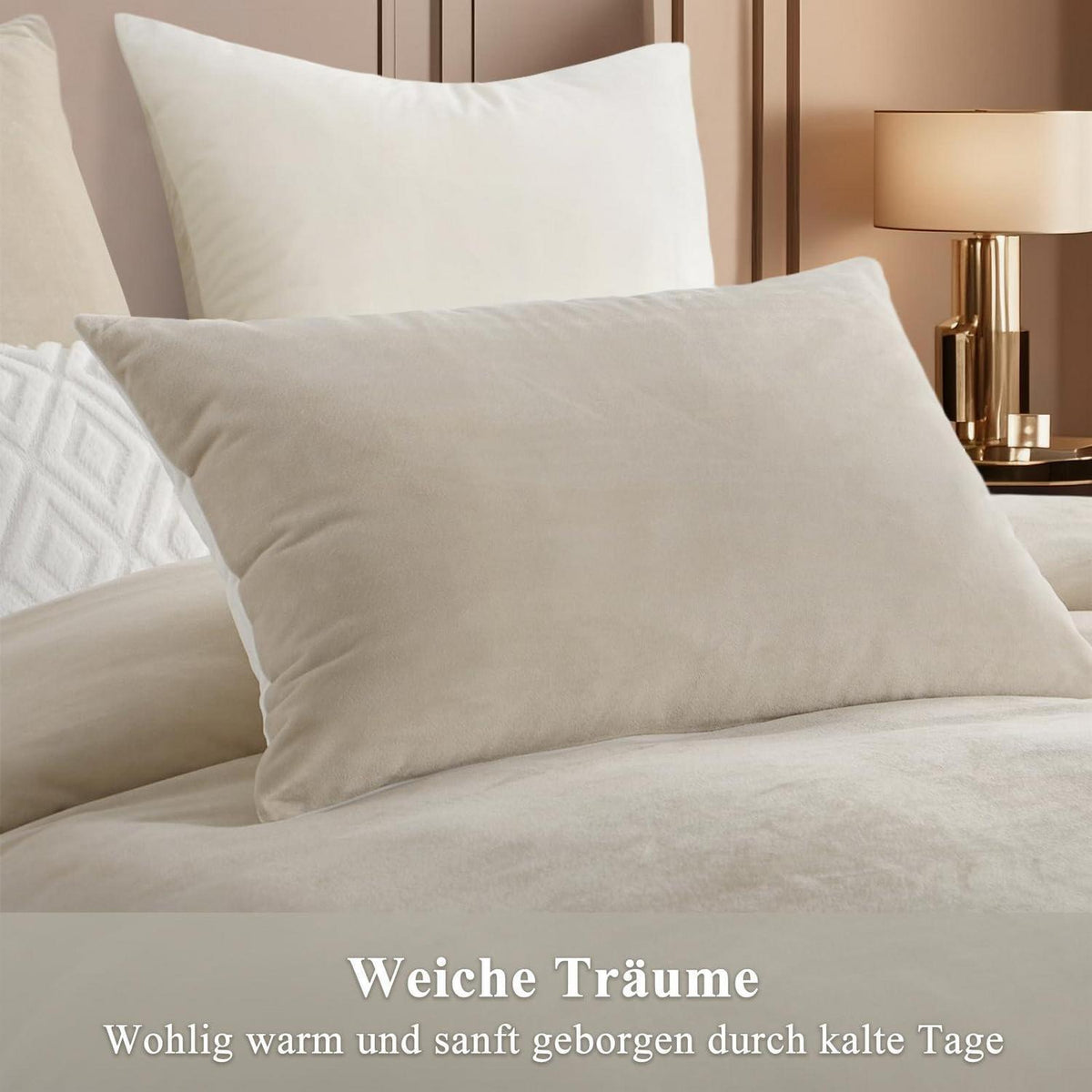 Kuschelige Flanell Bettwäsche 155x220 Beige-Weiß 2teilig