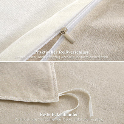 Kuschelige Flanell Bettwäsche 155x220 Beige-Weiß 2teilig