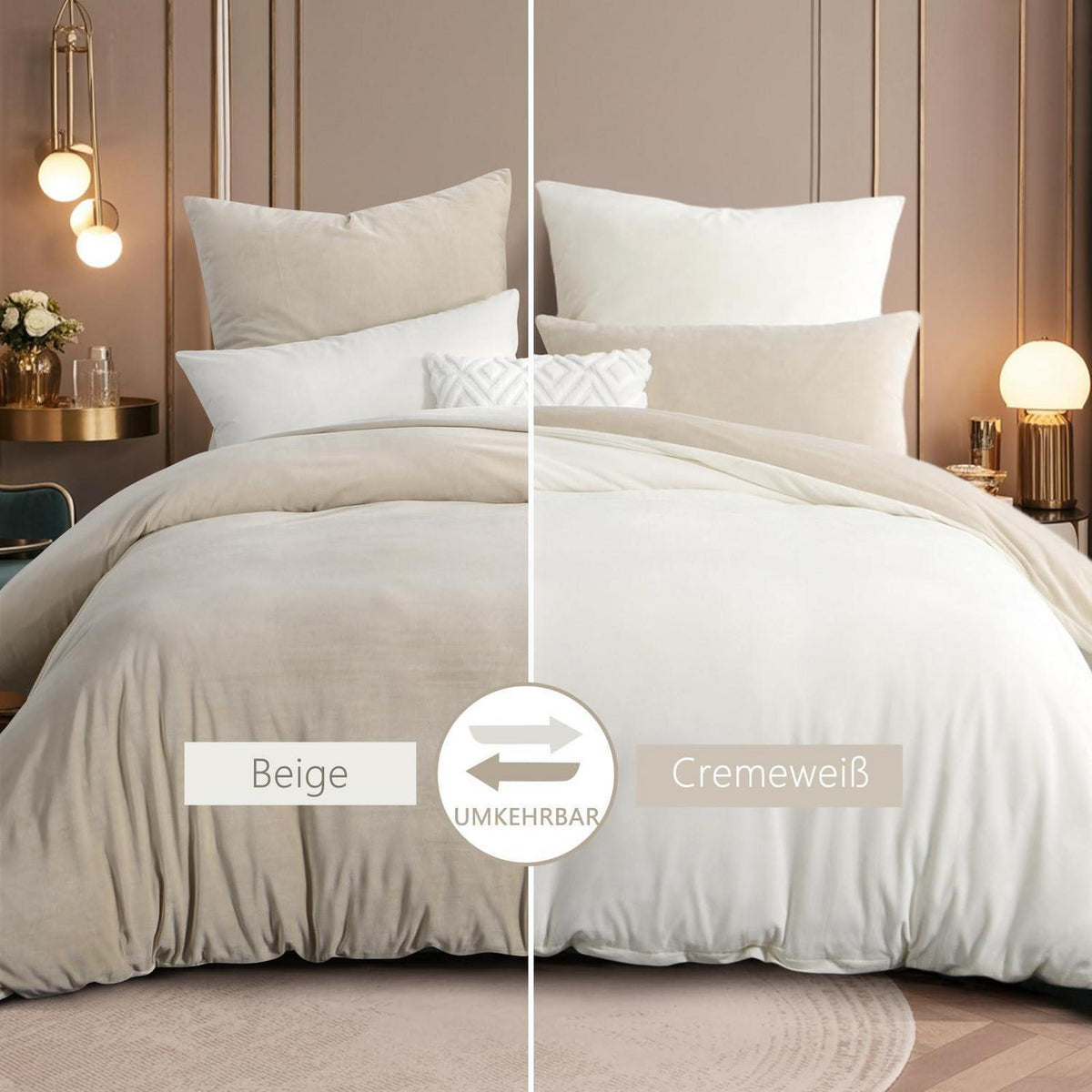 Kuschelige Flanell Bettwäsche 220x240 Beige-Weiß 3-teilig