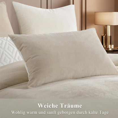 Kuschelige Flanell Bettwäsche 220x240 Beige-Weiß 3-teilig