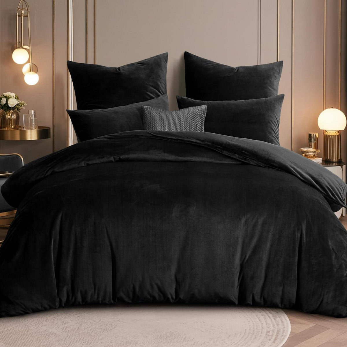 Kuschelige Flanell Bettwäsche Set 200x200 Schwarz 3-teilig