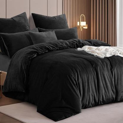 Kuschelige Flanell Bettwäsche Set 200x200 Schwarz 3-teilig