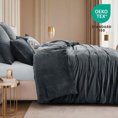 Kuschelige Flanell Bettwäsche Set 200x200 Grau 3-teilig
