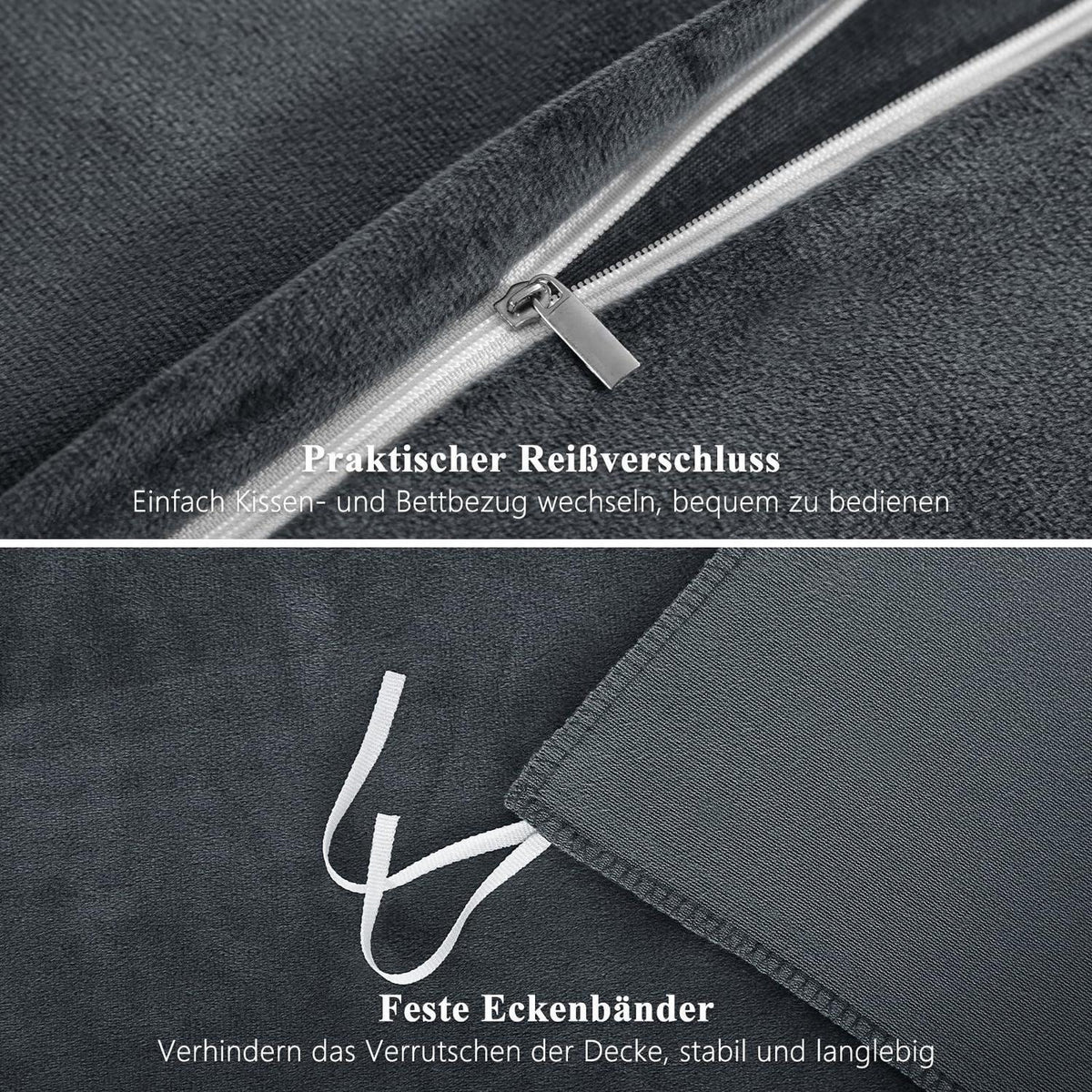 Kuschelige Flanell Bettwäsche Set 200x200 Grau 3-teilig