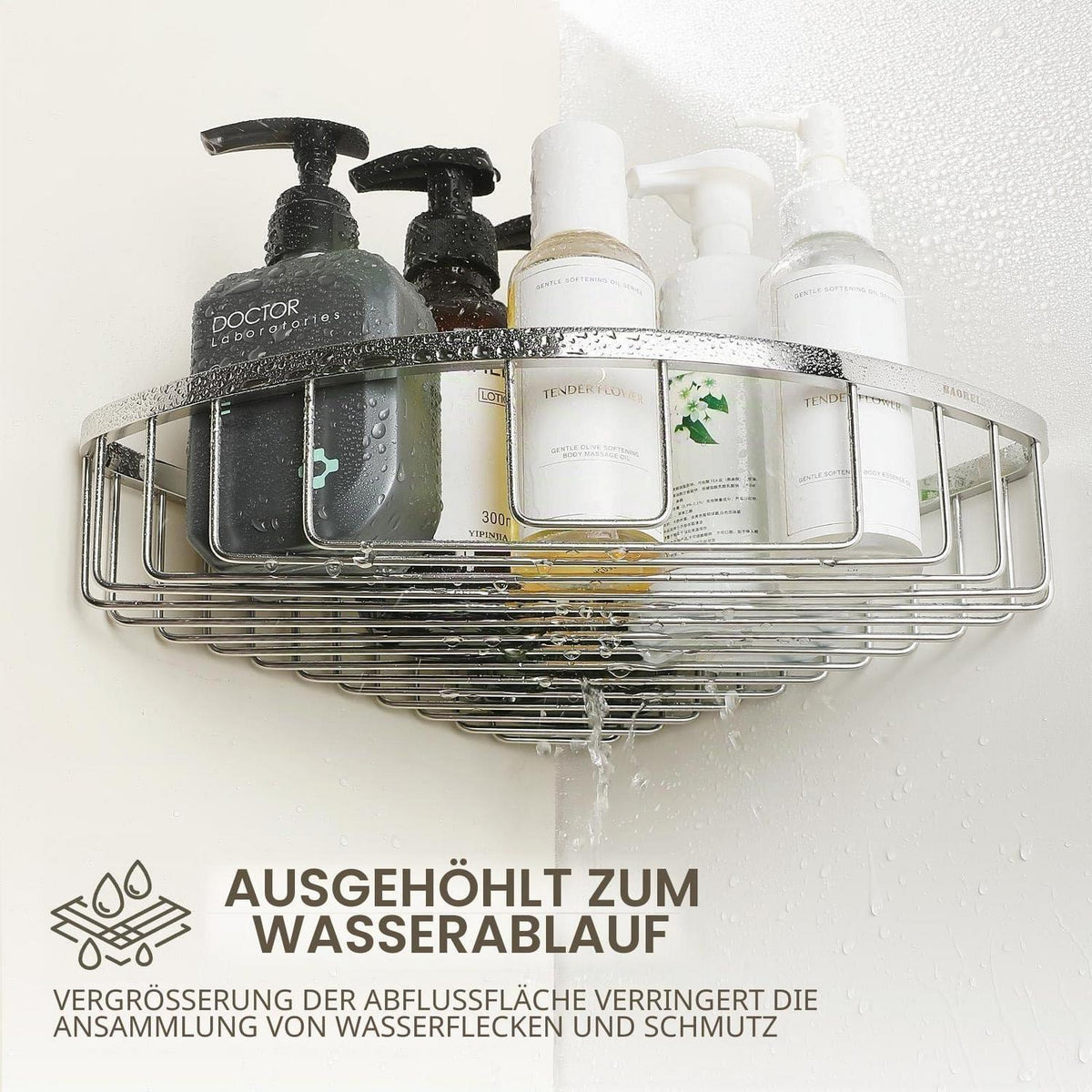 Eckdusche Edelstahlregal 20x20cm – Rostfrei & Modern