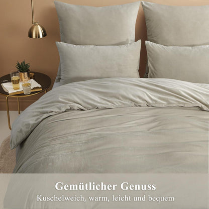 Kuschelige Flanell Bettwäsche Set 220x240 Beige - 3-teilig