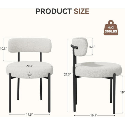 6 Esszimmerstühle Bouclé Stoff Creme Weiß Mid-Century Design