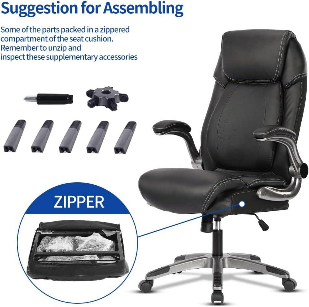 Ergonomischer Bürostuhl 180kg Schwarz PU-Leder Drehstuhl