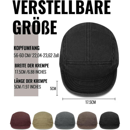 Baumwoll 5-Panel Cap mit Kurzem Schirm – Herren Flat Brim Hut