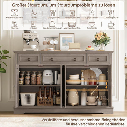 Weißes Sideboard mit 3 Schubladen & 4 Türen – Küchenbuffet 134cm