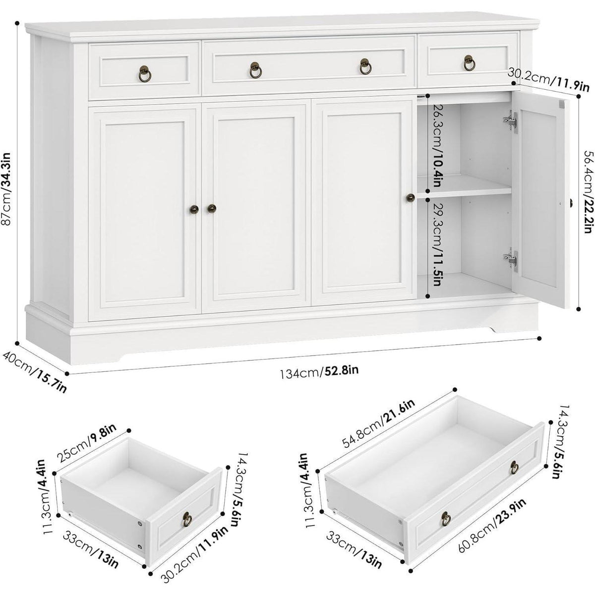Weißes Sideboard mit Arbeitsplatte & 3 Schubladen