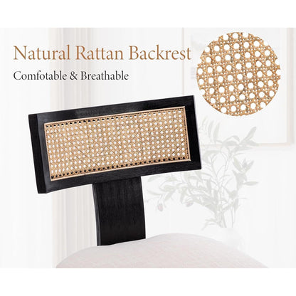 Esszimmerstühle 2er Set Leinen & Rattan Vintage Schwarz