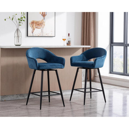 Ya-Home Barhocker 2er Set, Drehbar & Samtbezogen, Blau