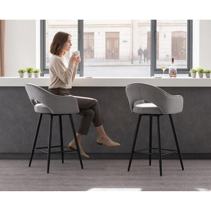 Barhocker Set 2x Samt, 360° Drehbar, Grau