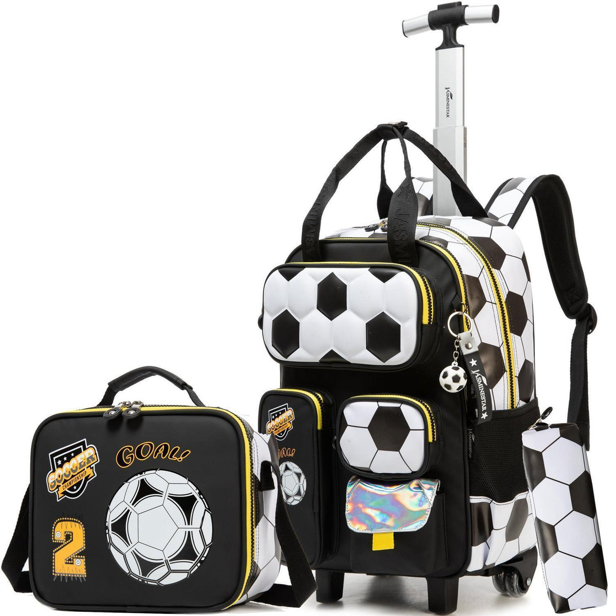 Schulranzen mit Rollen – Kinder Trolley Rucksack Fußball Design
