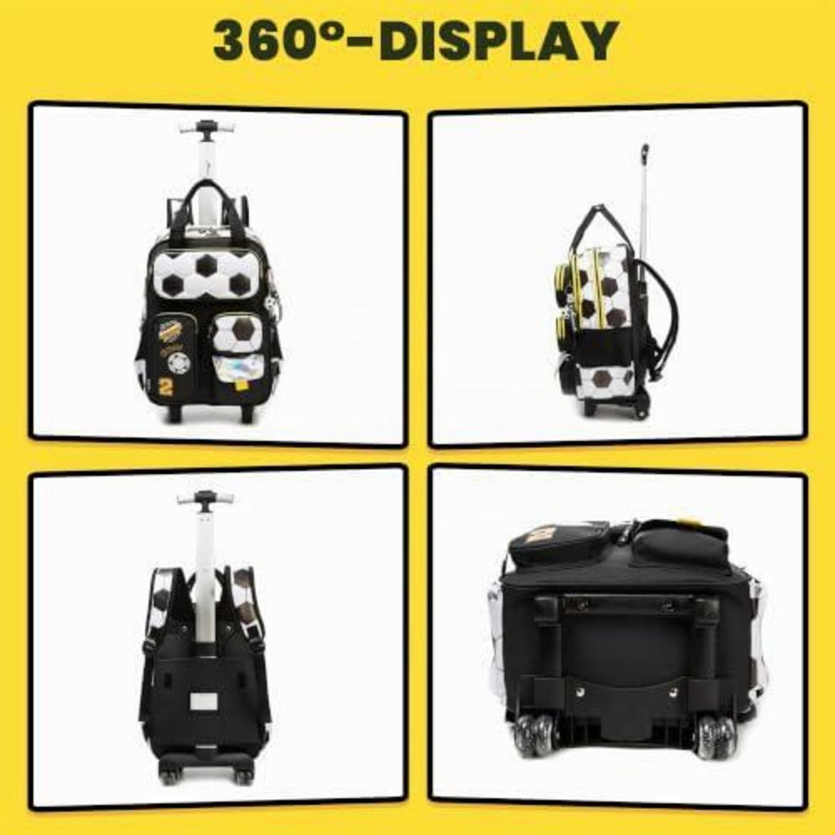 Schulranzen mit Rollen – Kinder Trolley Rucksack Fußball Design