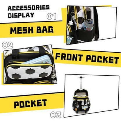 Schulranzen mit Rollen – Kinder Trolley Rucksack Fußball Design
