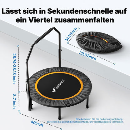 Fitness Trampolin Mini – Faltbar, 102cm/122cm, 150kg