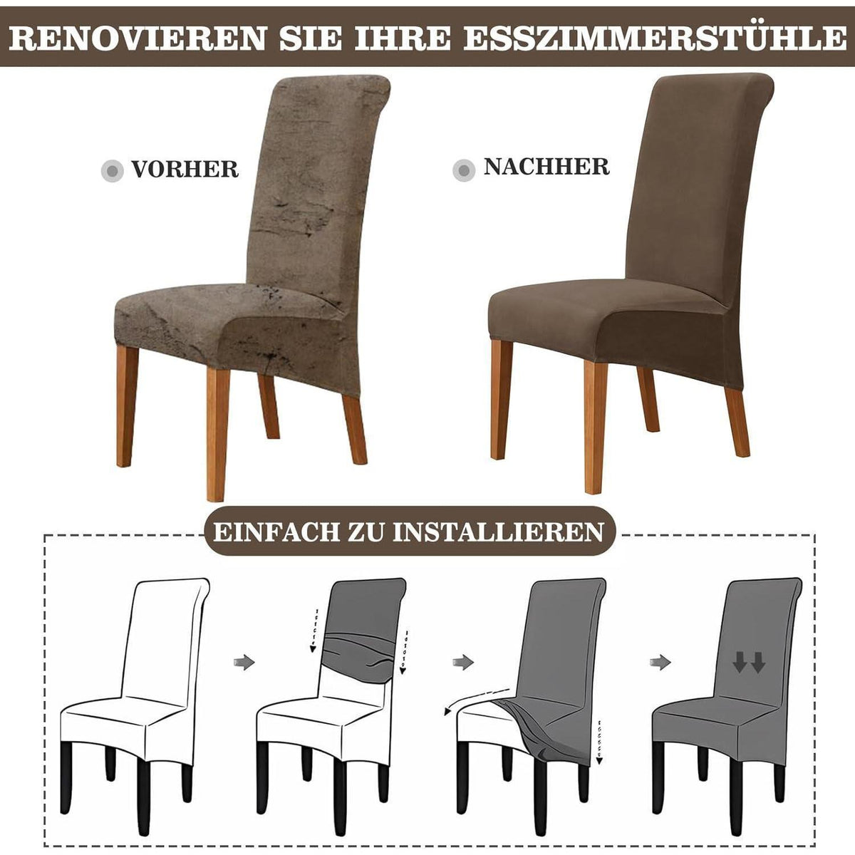 Samt Stuhlhussen 6er Set – Stretchbezüge für Esszimmerstühle