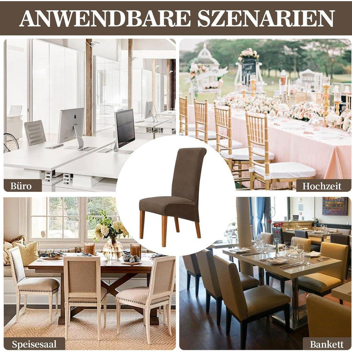 Samt Stuhlhussen 6er Set – Stretchbezüge für Esszimmerstühle