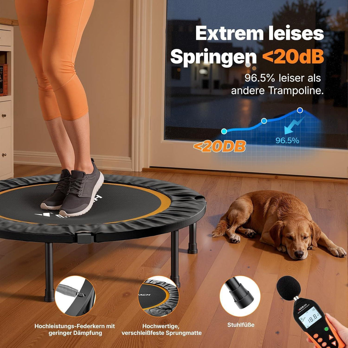Fitness Trampolin Mini – Faltbar, 102cm/122cm, 150kg