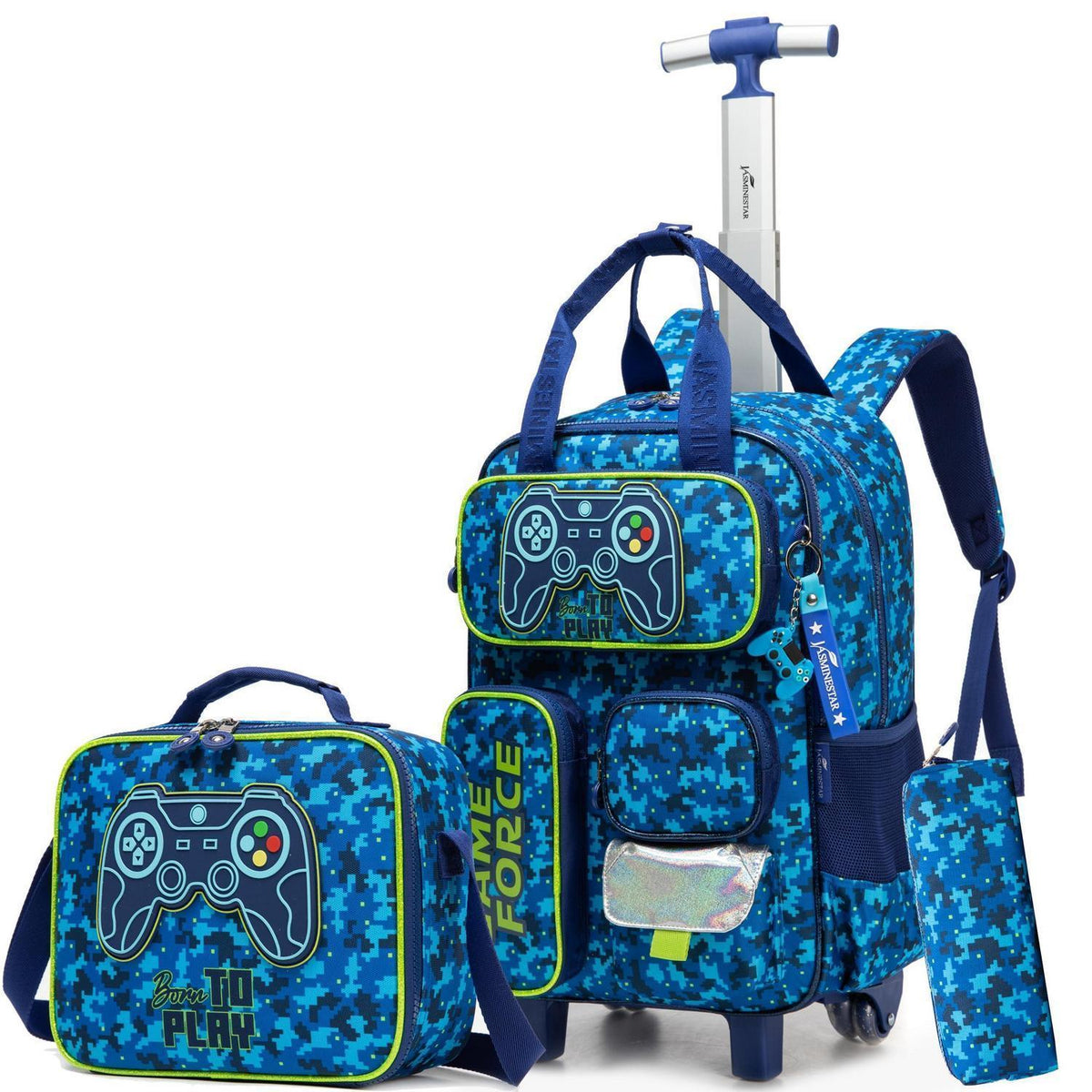 Trolley Rucksack Kinder – Rollen Schulranzen Blau Game