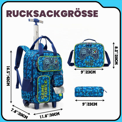 Trolley Rucksack Kinder – Rollen Schulranzen Blau Game