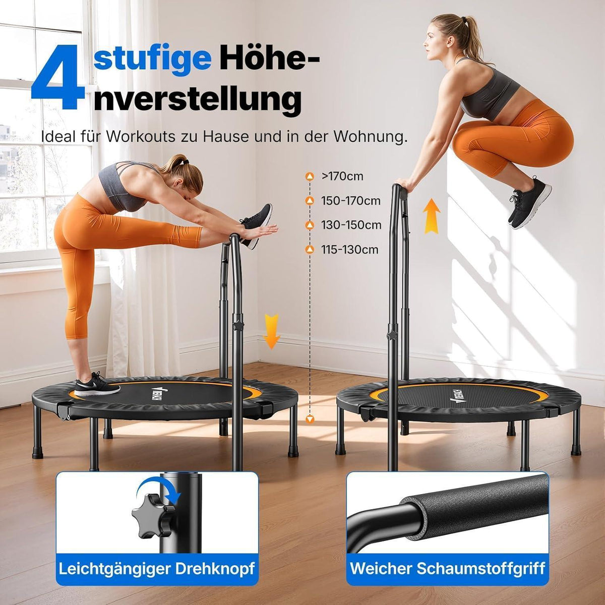 Fitness Trampolin Mini – Faltbar, 102cm/122cm, 150kg